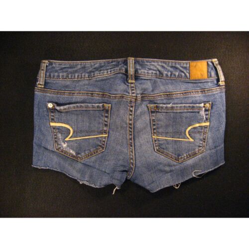 American Eagle Womans CUTOFF JEAN SHORTS Low Rise W 30 STRETCH Daisy Duke Blue D - Picture 2 of 9