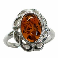 STYLISH OVAL FLOWER NATURAL BALTIC AMBER 925 STERLING SILVER RING SIZE 5-10