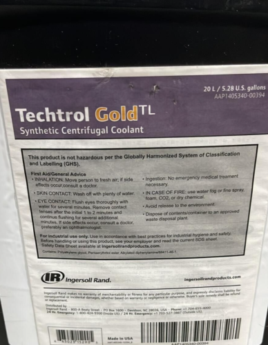 Ingersol Rand Techtrol Gold TL Synthetic Centrifugal Coolant - 20 Liters