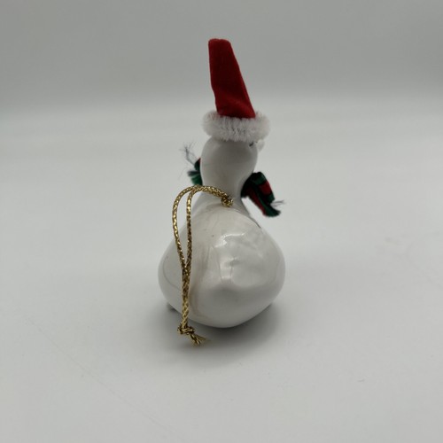 Ornamento anatra bianca natalizia Enesco 1986 vintage con cappello e fiocco Babbo Natale - Foto 5 di 6