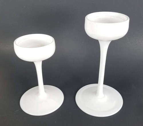 SCARCE Ikea Blomster Candlesticks Set Original Wider BasesWhite Glass Minimalist