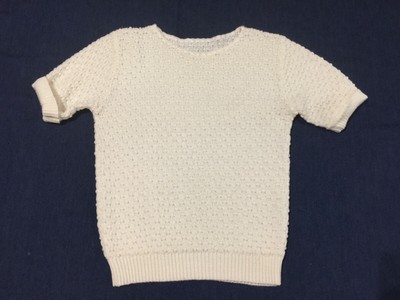 Women s 80s knit top summer sweater short sleeve acrylic white S M