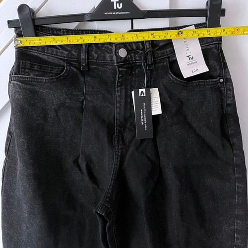 New TU Size 12 Petite Jeans Black Stonewash Denim Balloon Pants Volume Wide Leg - Picture 11 of 15