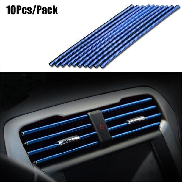 10 Blue Car Interior Air Conditioner Outlet Decoration Stripes Cover Accessories