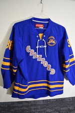 Cranford Hockey Club 1956 CCM Hockey YOUTH L XL Blue Gold Jersey #38 SEWN B416t