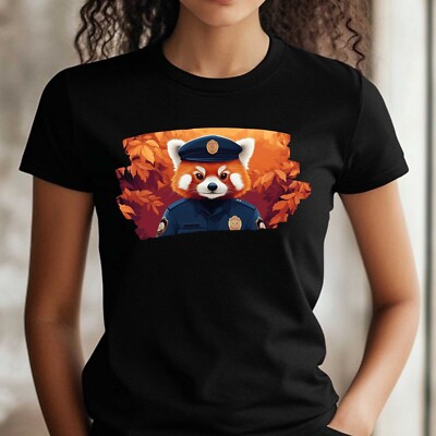 Frauen T-Shirt Roter Waschbär als Polizist Motiv Baumwolle Größe S bis 3XL