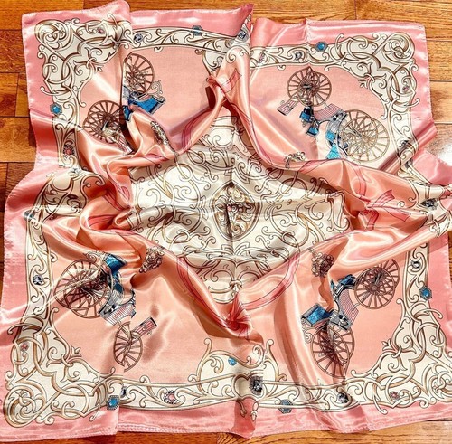 Vintage Regal Carriage Print oversized Pink square royal Silk Scarf 35/35