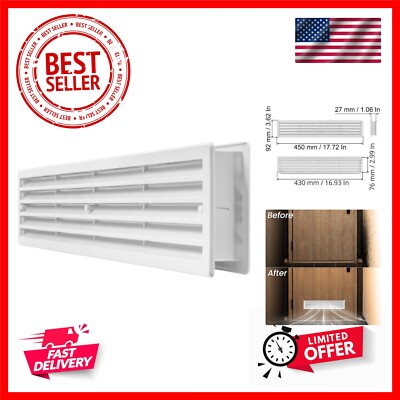 18'' x 4'' Inch White Plastic Door Grille - Garage Door Vent - Door Vents for I...