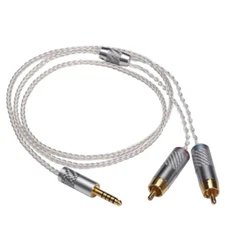 HIFI Pure Silver 2.5mm 4.4mm to 2 RCA Headphone Amp Connecting Aux Audio Cable