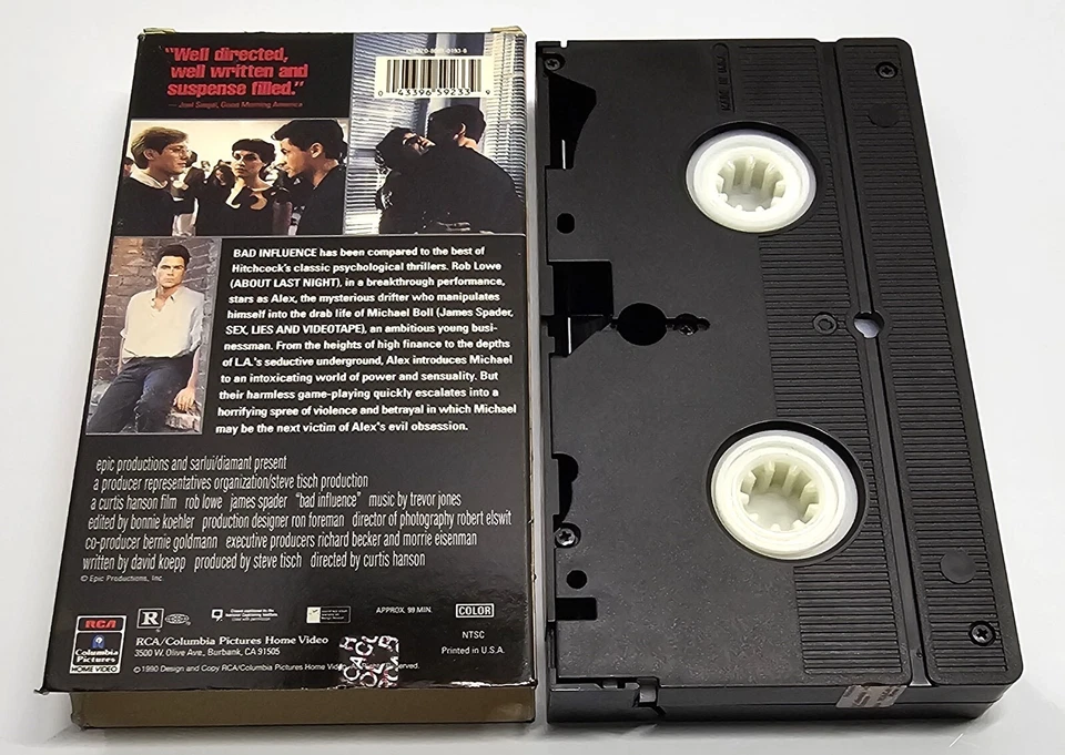 Bad Influence VHS 1990 Rob Lowe James Spader RCA/Columbia - Image 2 of 4