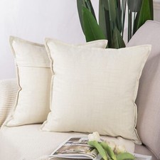 Set of 2 Linen Throw Pillow Covers 16x16 Inch White Soft Decorative Cushion C...