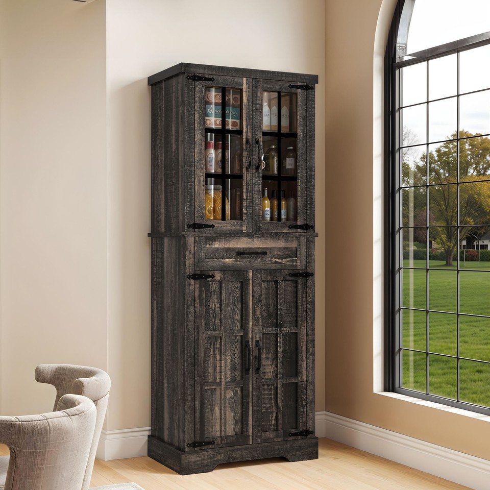71-in Tall Enclosed Pantry Storage Kitchen Hutch Cabinet with ...