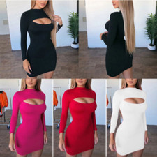 Womens Sexy Long Sleeve Bodycon Mini Dress Ladies Party Slim Dresses Clubwear
