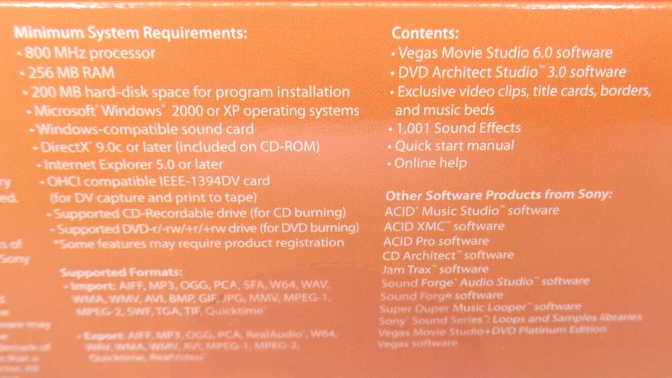 Sony Vegas Movie Studio 6.0 Video Editing & DVD Creation Software NEW Sealed - Image 4 of 4