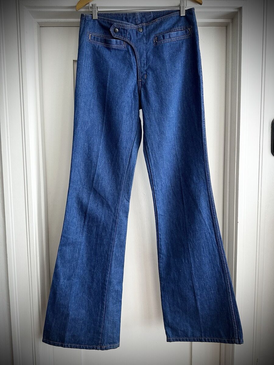 Vintage 70s Y2K Blue Denim Big Bell Bottom Jeans 32 x 38 Vintage 70s Y2K Blue Denim Big Bell Bottom Jeans 32 x 38