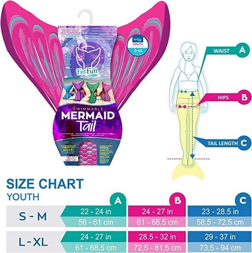 FIN FUN STARTER KIDS MERMAID TAIL & MONOFIN FOR SWIMMING *CHOOSE COLOR & SIZE - Picture 2 of 5