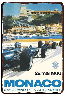 Monaco Grand Prix 1966  Poster All Metal Tin Sign  8 x 12 Promotional poster