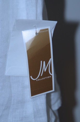 JM COLLECTION NWT White Linen Gold Button Front Short Sleeve Tunic Top Sz 4 - Picture 5 of 6