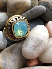 Vtg MICHAL GOLAN RING Signed BLUE CRYSTAL OPA...
