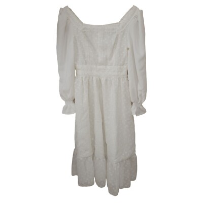 White longsleeve boho midi dress long poet sleeves lined lace size small