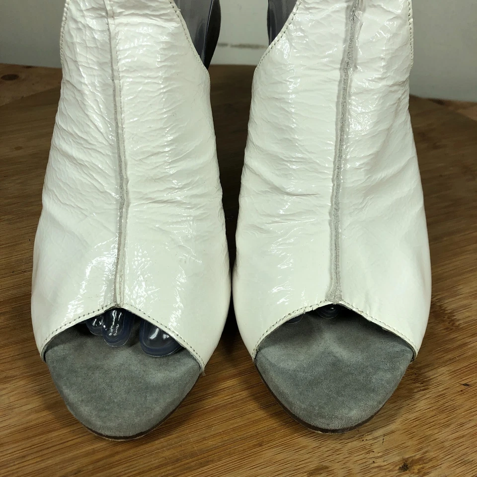 Calleen Cordero Zapatos Mujer 9 Blanco Cuero Tacones Peep Toe Sandalias Hechas en Los Ángeles Foto 4 de 4