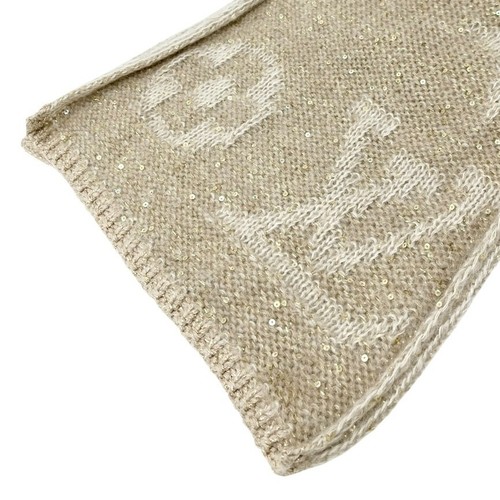 LOUIS VUITTON Vintage LV Monogram Logo Knit Sequins Scarf Shawl Beige Mohair - Picture 6 of 10