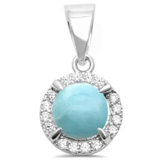 Round Natural Larimar & Cubic Zirconia .925 Sterling Silver Pendant