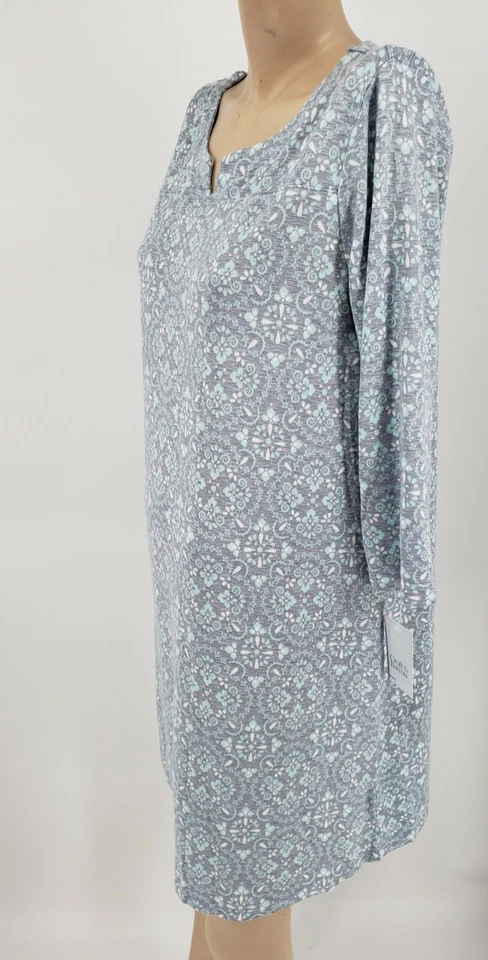 Camisón pequeño manga 3/4 camisa de noche Croft & Barrow aguamarina floral tejido poliéster Foto 2 de 3