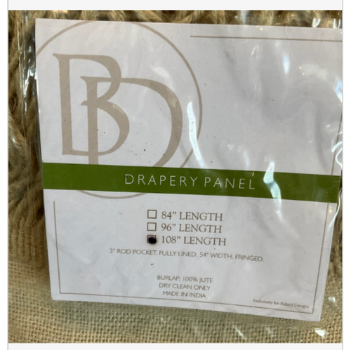 NEW Ballard Designs Burlap Curtain Panel Drape With Fringe 54"W X 108"L (FD057) - Picture 2 of 4