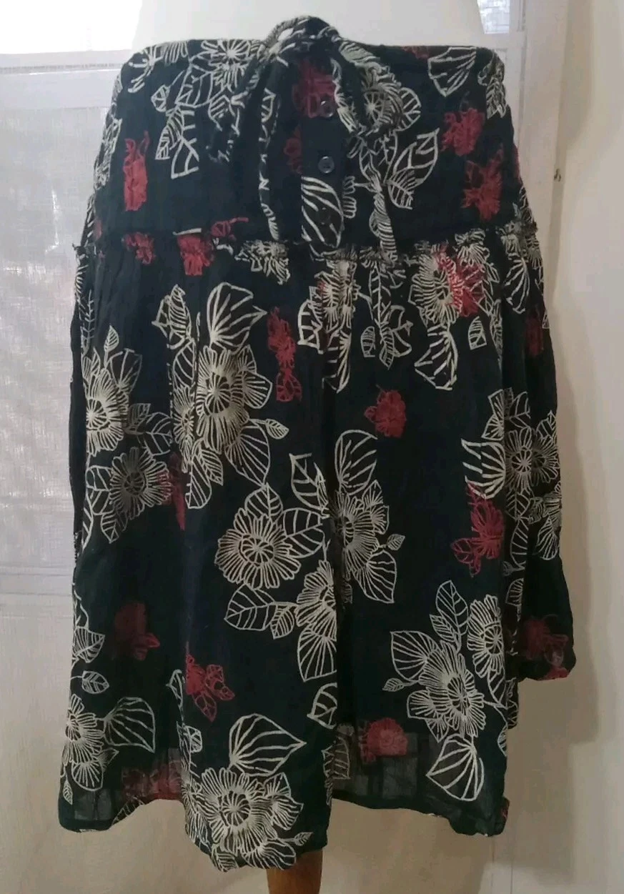 Lux boutique Sz 9 100% Cotton India Ink Skirt Anthropologie Tiered Boho Hippie