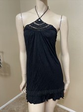 Women’s Black Rayon Casual Summer Opened Knitted Tie Lace Size L Top Sundress