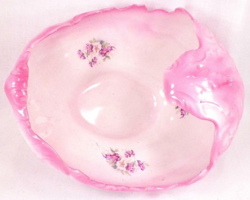 Antique Porcelain Bowl Pink Scrolls Purple Flowers National China Co E.L.O. Nice - Picture 7 of 9