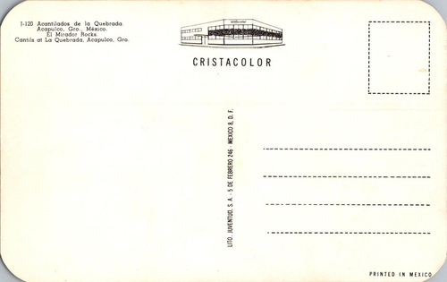 Postal Quebrada Acantilados Acapulco Guerrero México Cromo Sin Publicar - Imagen 2 de 3