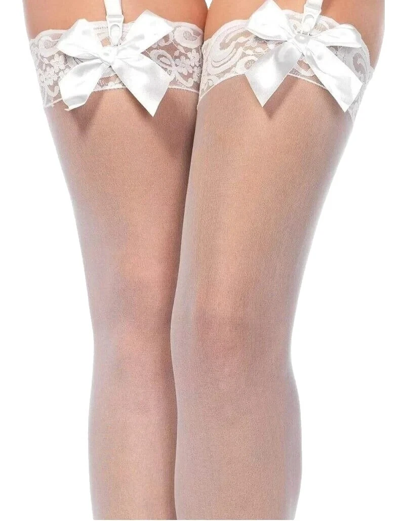 Medias de poliamida blanca y medias hasta el muslo para mujeres