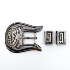 Vintage Native American Sterling Silver Western Ranger Buckle 2 Keepers Set
