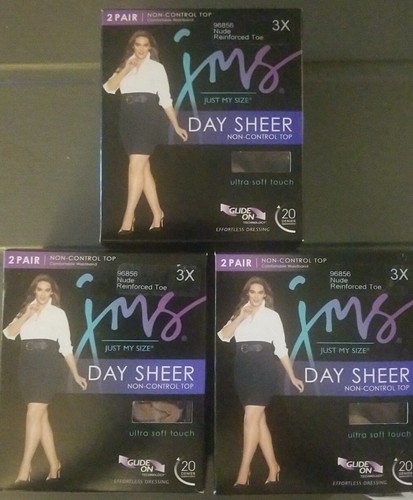 JMS JUST MY SIZE Pantyhose 96856 Size 3X Nude Reinforced Toe Day Sheer 