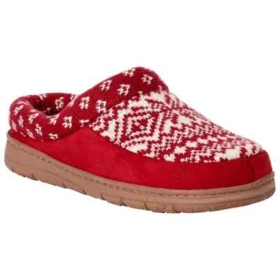 Dearfoams Total Comfort Diane Mixed Fairisle Slip On Clog Slipper Red Cream NIB