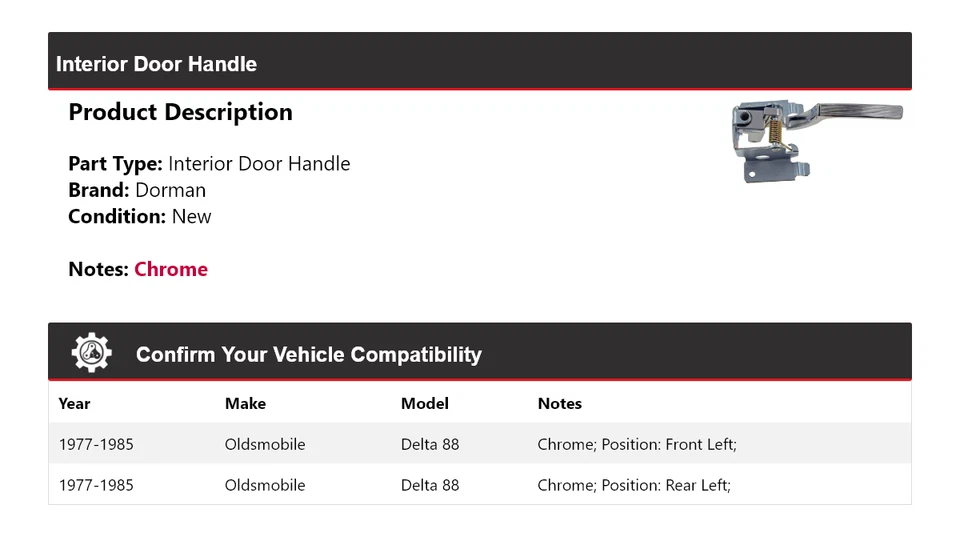 Para 1977-1985 Oldsmobile Delta 88 Dorman maçaneta interna 1978 1979 1980 - Imagem 2 de 4