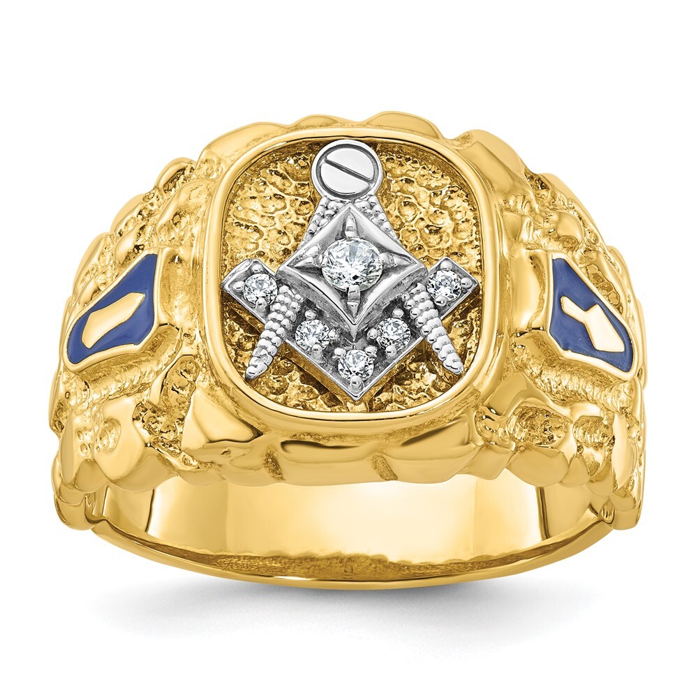 14k Two-tone Gold Nugget Textured Diamond Blue Lodge Master