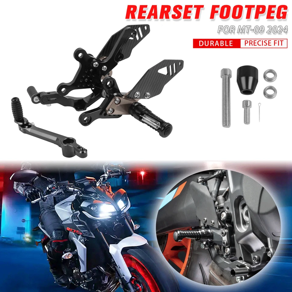 For Yamaha MT 09 XSR900 GP 2024-2025 Carbon Fiber Adjustable Rearsets Footpegs Foto 2 de 4
