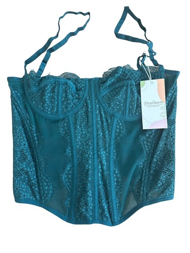 Dealmore Corset Top Size Small Dark Green Lace Spaghetti Strap Boned NWT - Picture 2 of 4