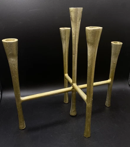 Danish Modern Style Gold Tone Welded Metal Candelabra 5 Candle Holder