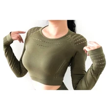 Seamless Perforated Textured Crop Top in Green Size S New Without Tags