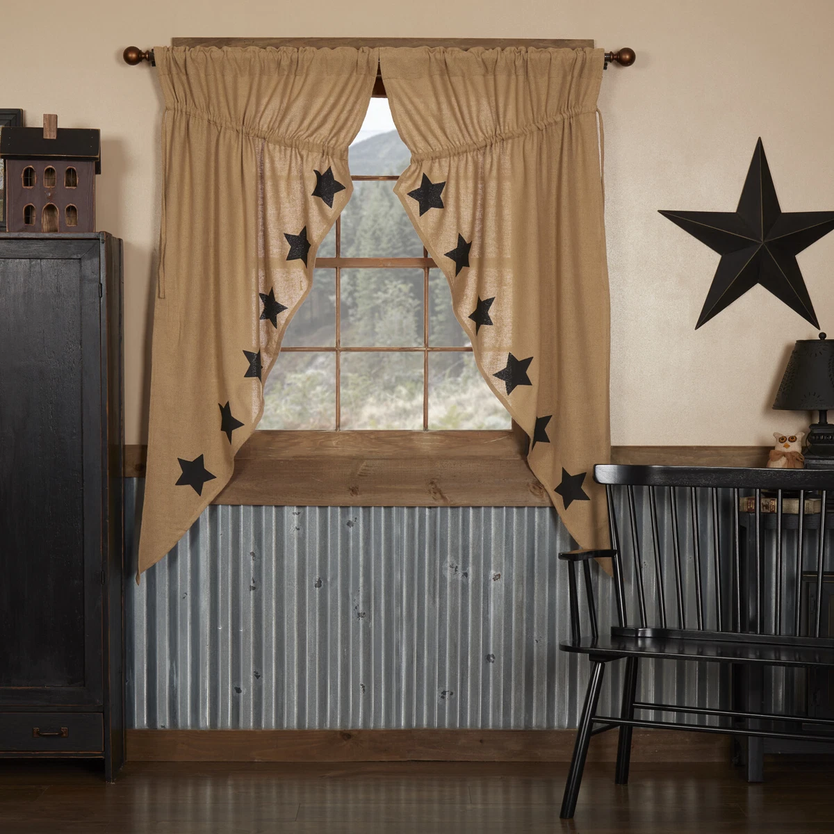 Vhc Natural Burlap Black Star Primitive