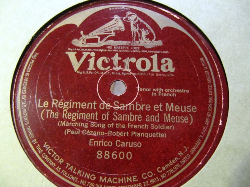World WAR I Enrico Caruso French LE REGIMENT DE SAMBRE ET MEUSE Victor Record.