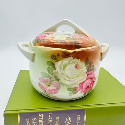 Prince Regent Bavaria Vintage Floral Rose Porcelain Lidded Biscuit Jar Gold Trim