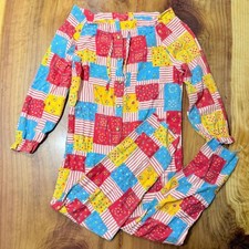 Vintage 60s 70s Gaymode Penneys One Piece Pajama Flannel Jumpsuit Patchwork I10