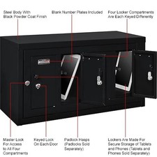 1-Tier 4 Door Locker w/ Key Lock, 28-1/2"Wx11-1/4"Dx15-5/8"H, Blk, Assembled