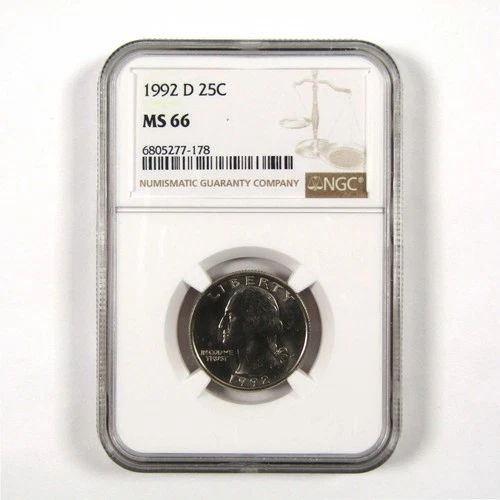 1992 D Washington Quarter MS 66 NGC Clad 25c Uncirculated SKU:I9522