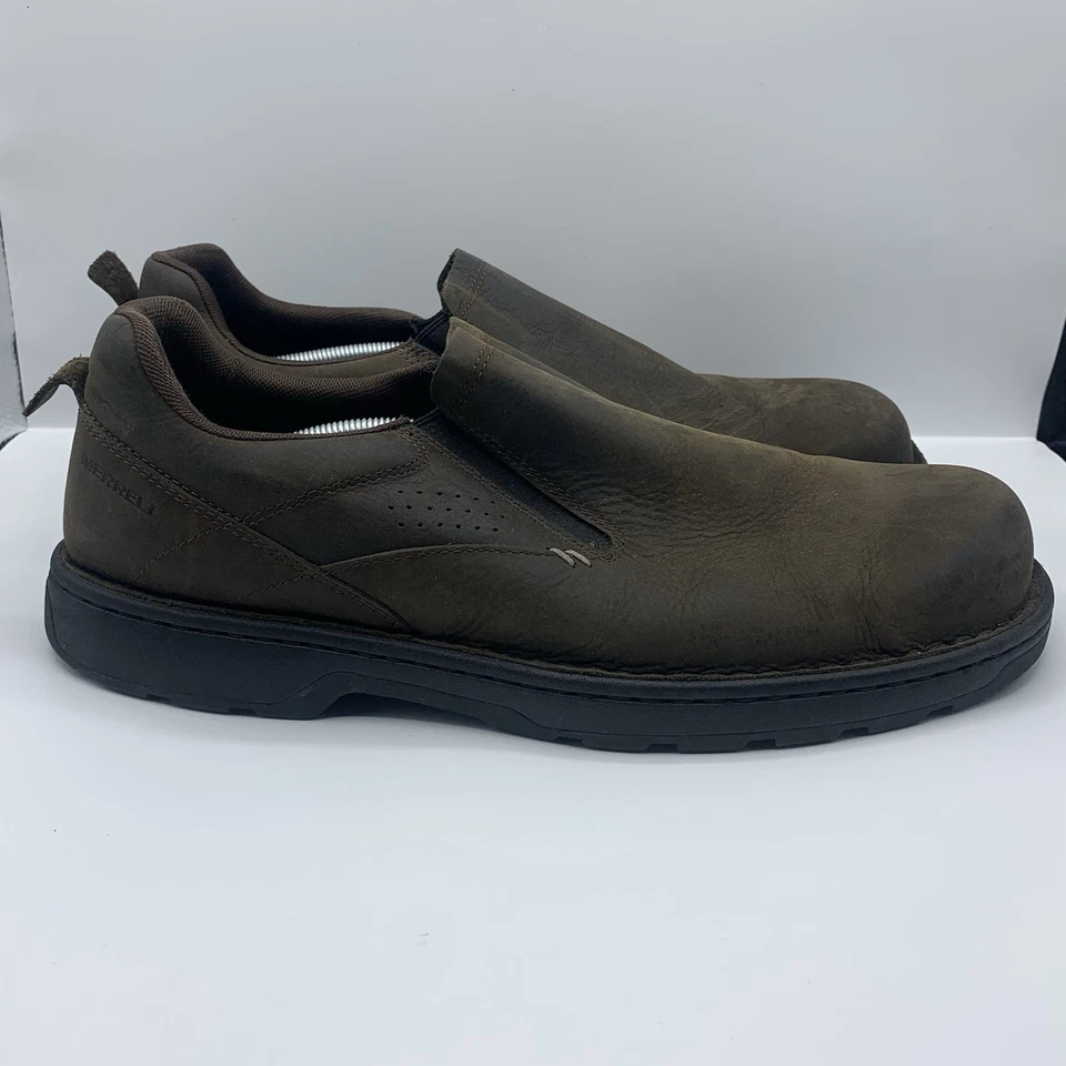 Zapatos sin cordones Merrell World Legend 2 para hombre sin usar, en caja, mocasín de cuero marrón talla 13 anchos Foto 3 de 4